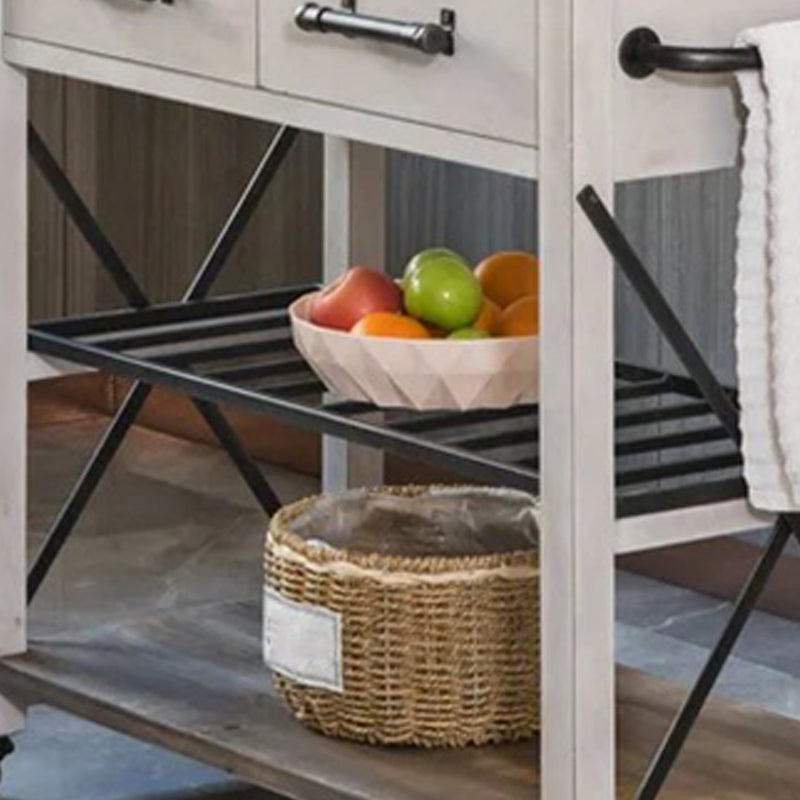 Solid Wood Kitchen Island Modern Rolling Kitchen Trolley with Towel Rack