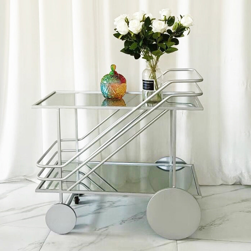Glass Modern Prep Table Rolling Open Storage Rectangular Kitchen Trolley
