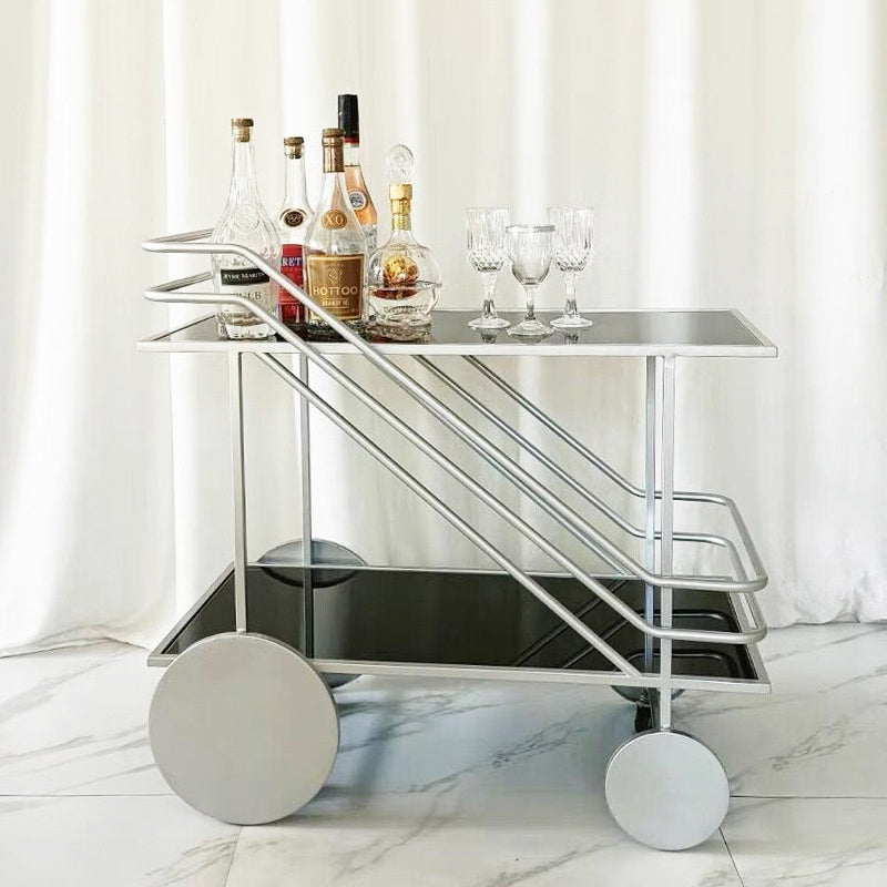 Glass Modern Prep Table Rolling Open Storage Rectangular Kitchen Trolley