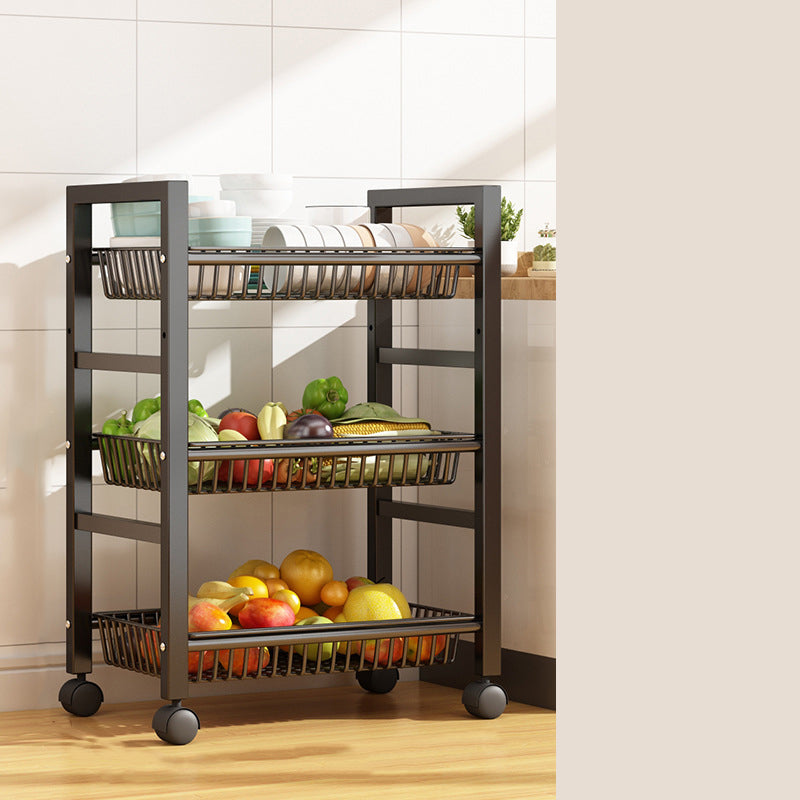 Home Dining Prep Table Open Storage Kitchen Trolley with Basket