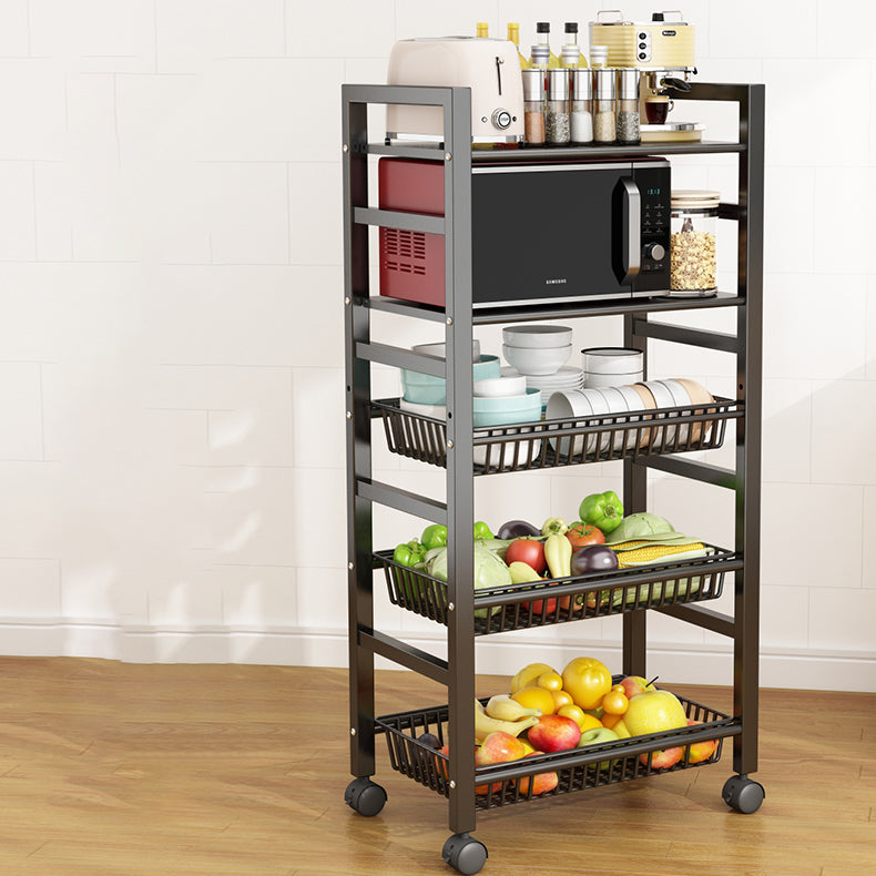 Home Dining Prep Table Open Storage Kitchen Trolley with Basket