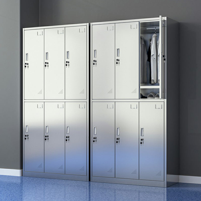Silver Storage Cabinet with Hinged Doors Contemporary Steel Indoor Cabinet