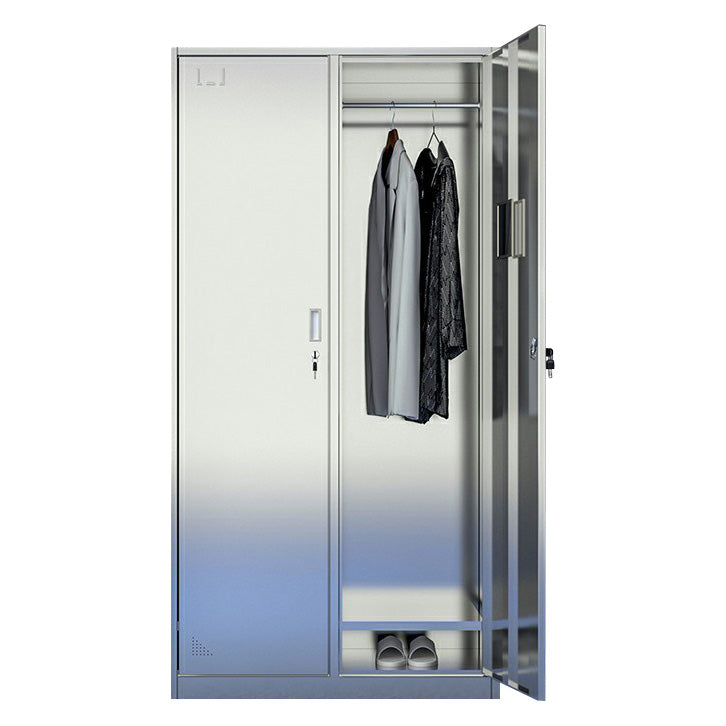 Silver Storage Cabinet with Hinged Doors Contemporary Steel Indoor Cabinet