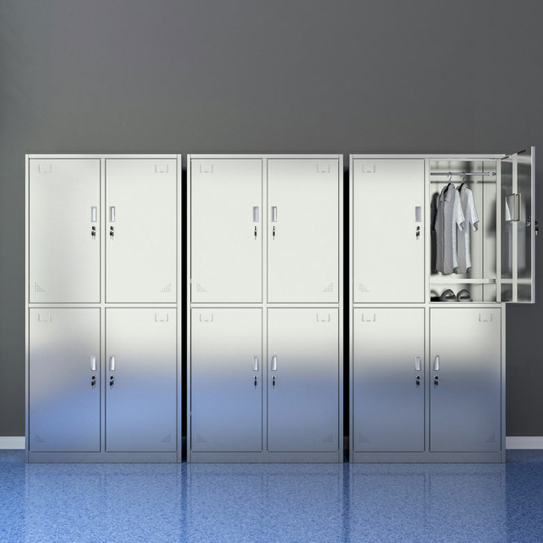 Silver Storage Cabinet with Hinged Doors Contemporary Steel Indoor Cabinet