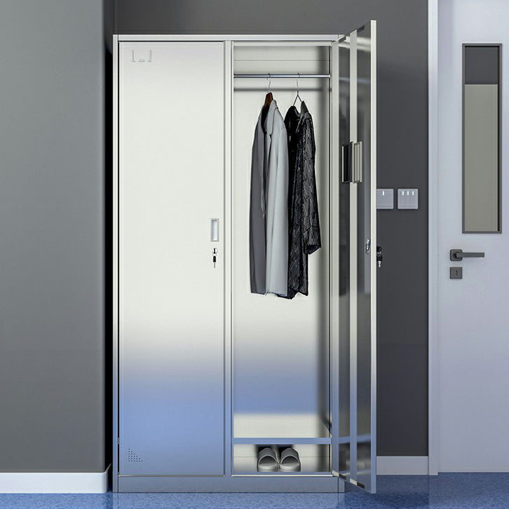 Silver Storage Cabinet with Hinged Doors Contemporary Steel Indoor Cabinet