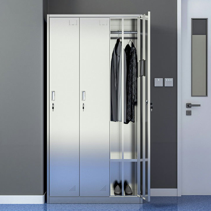 Silver Storage Cabinet with Hinged Doors Contemporary Steel Indoor Cabinet