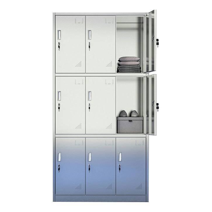 Silver Storage Cabinet with Hinged Doors Contemporary Steel Indoor Cabinet