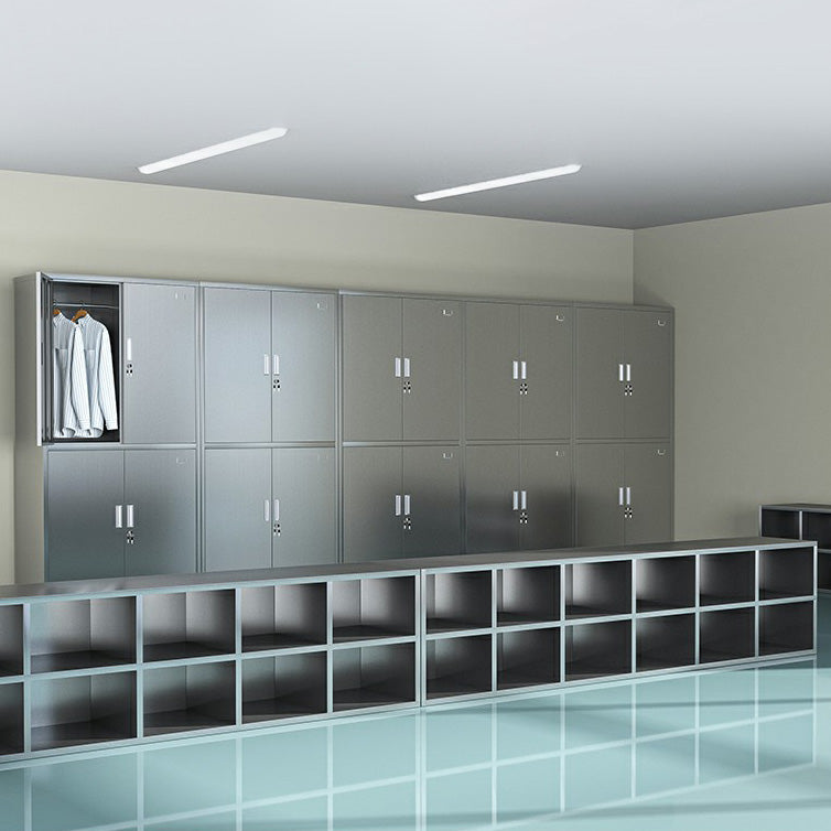 Silver Storage Cabinet with Hinged Doors Contemporary Steel Indoor Cabinet