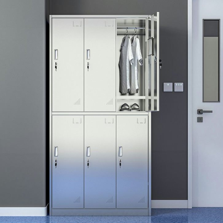 Silver Storage Cabinet with Hinged Doors Contemporary Steel Indoor Cabinet
