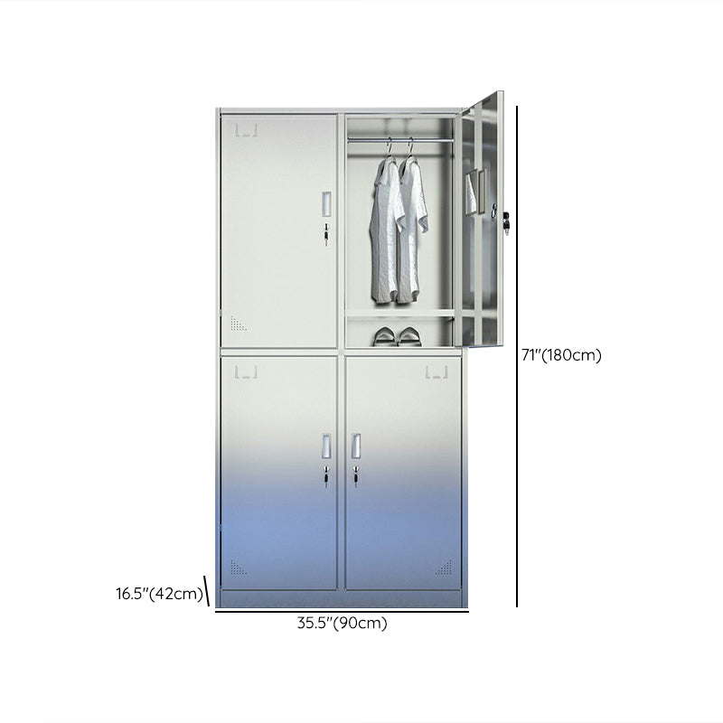 Silver Storage Cabinet with Hinged Doors Contemporary Steel Indoor Cabinet