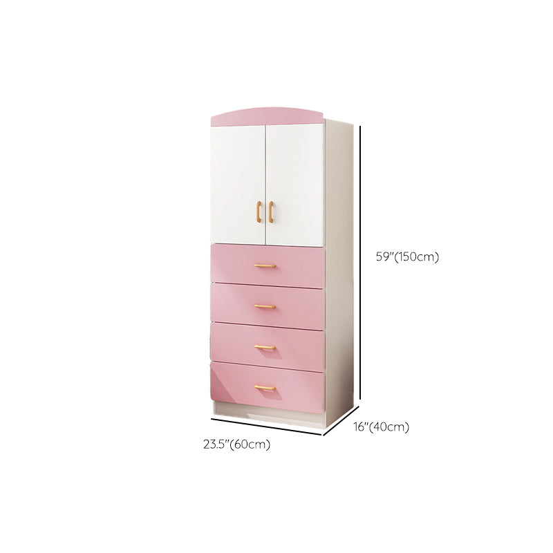 Engineered Wood Wardrobe Armoire White and Pink Wardrobe Cabinet