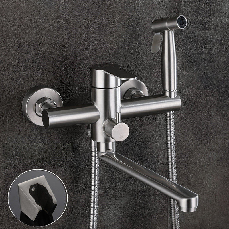 Wall Mounted Metal Tub Filler Low Arc Swivel Bathroom Faucet