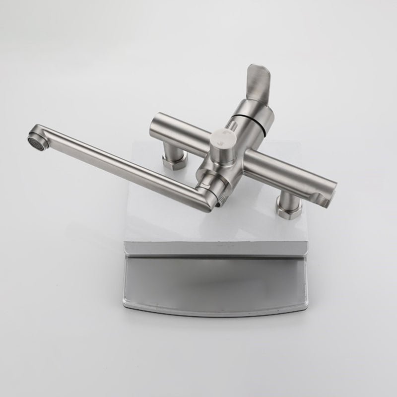 Wall Mounted Metal Tub Filler Low Arc Swivel Bathroom Faucet