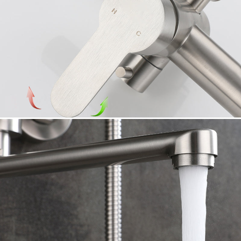 Wall Mounted Metal Tub Filler Low Arc Swivel Bathroom Faucet
