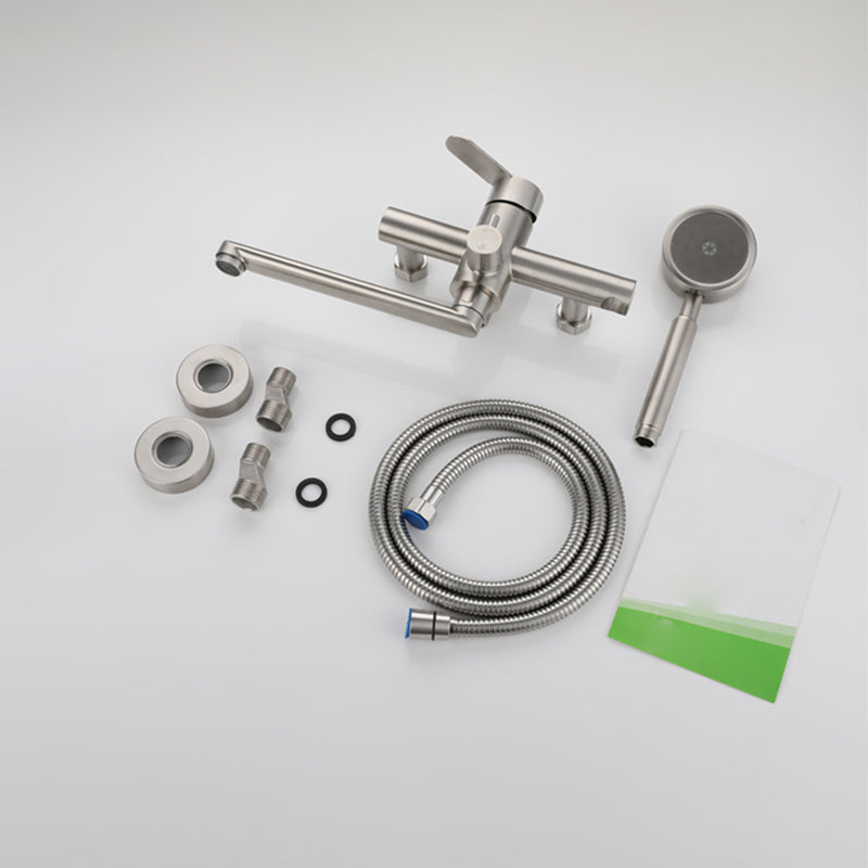 Wall Mounted Metal Tub Filler Low Arc Swivel Bathroom Faucet