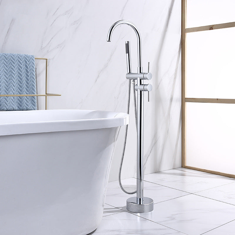 Floor Mounted Metal Freestanding Tub Filler Double Handles Freestanding Bathtub Faucet