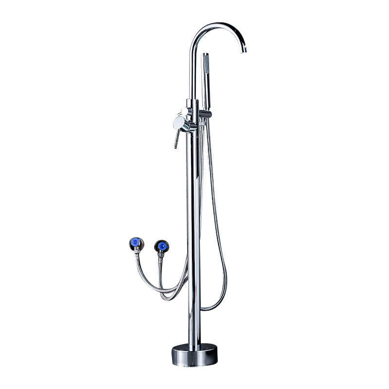 Floor Mounted Metal Freestanding Tub Filler Double Handles Freestanding Bathtub Faucet