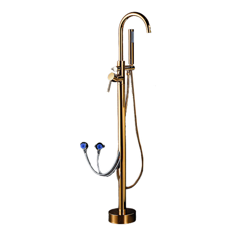 Floor Mounted Metal Freestanding Tub Filler Double Handles Freestanding Bathtub Faucet