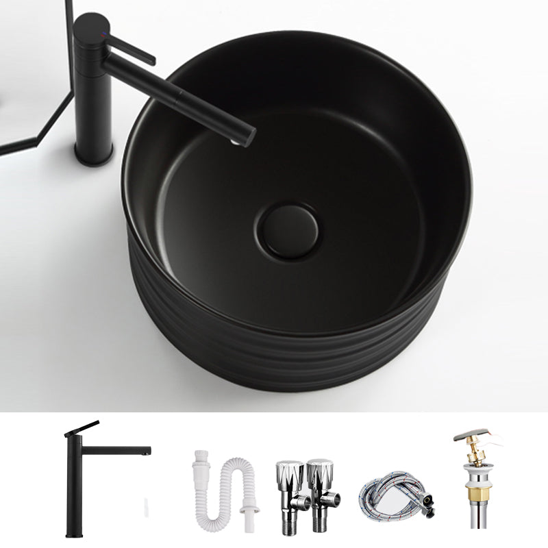 Modern Vessel Bathroom Sink Circular Porcelain with Pop-Up Drain Vessel Sink