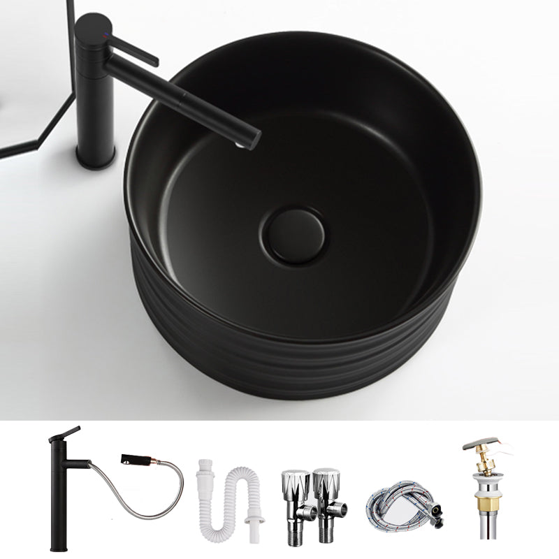 Modern Vessel Bathroom Sink Circular Porcelain with Pop-Up Drain Vessel Sink