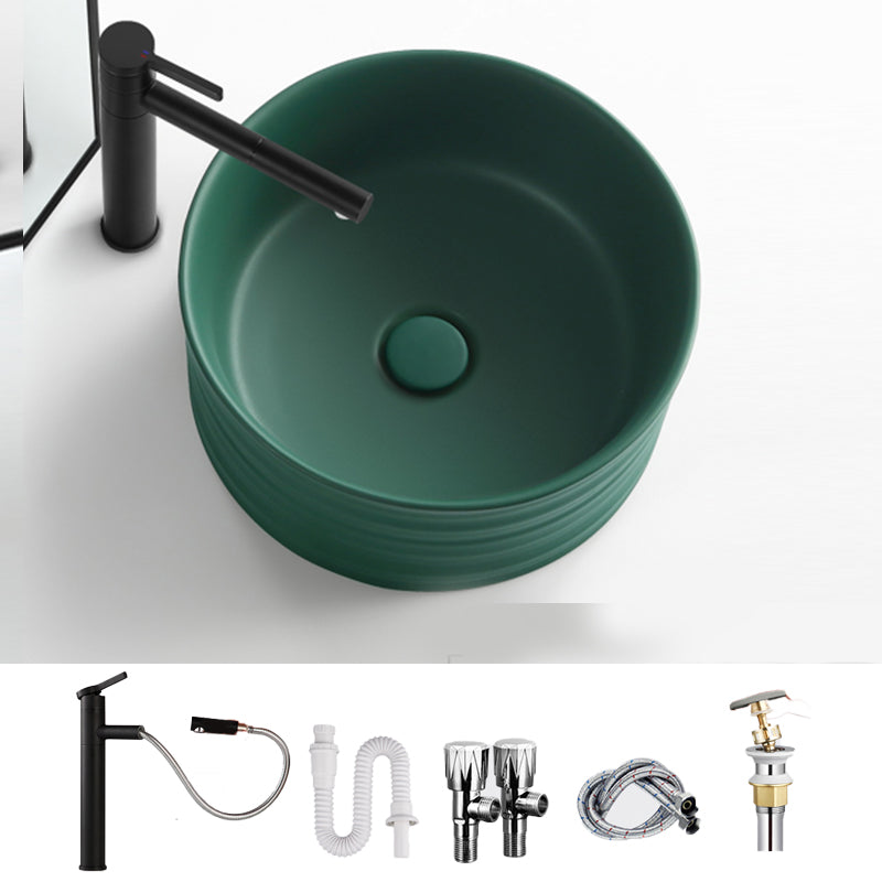 Modern Vessel Bathroom Sink Circular Porcelain with Pop-Up Drain Vessel Sink