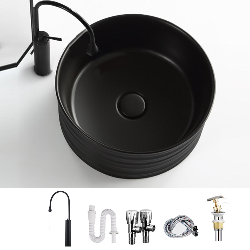 Modern Vessel Bathroom Sink Circular Porcelain with Pop-Up Drain Vessel Sink
