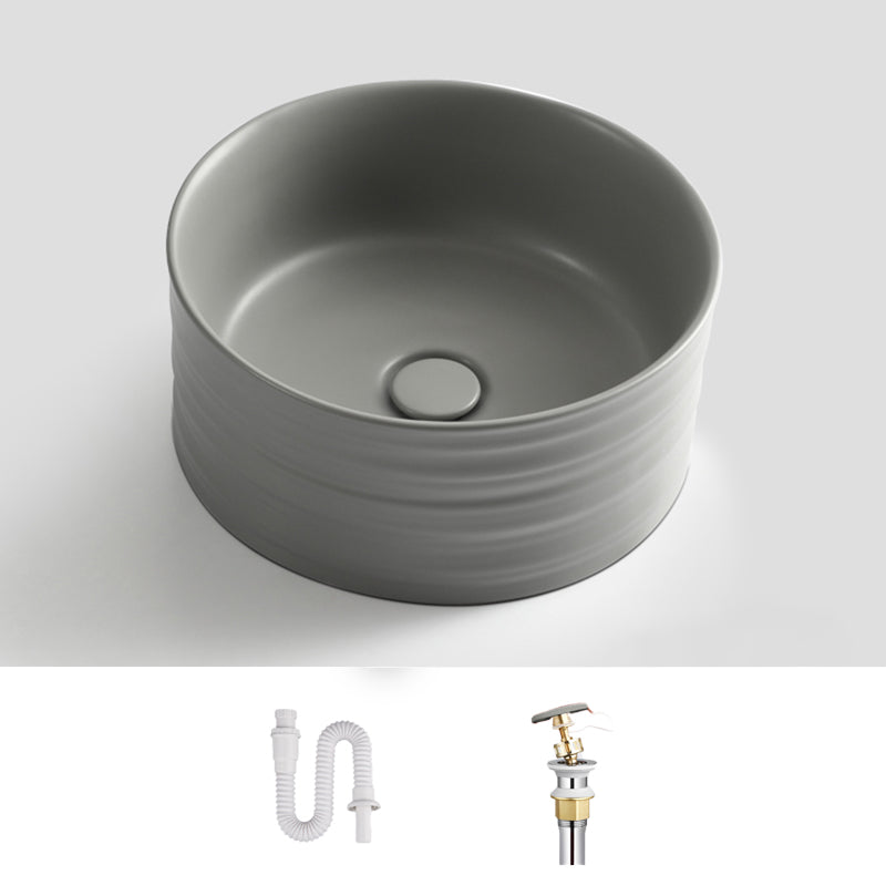 Modern Vessel Bathroom Sink Circular Porcelain with Pop-Up Drain Vessel Sink