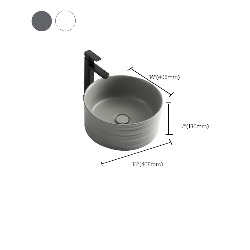 Modern Vessel Bathroom Sink Circular Porcelain with Pop-Up Drain Vessel Sink