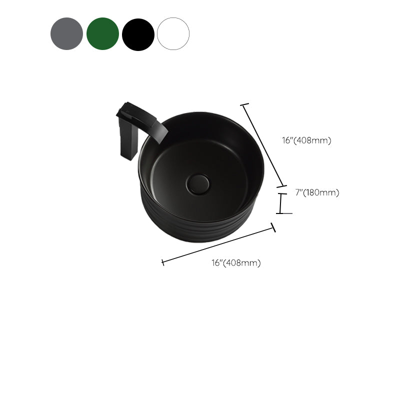 Modern Vessel Bathroom Sink Circular Porcelain with Pop-Up Drain Vessel Sink