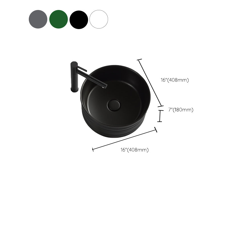 Modern Vessel Bathroom Sink Circular Porcelain with Pop-Up Drain Vessel Sink