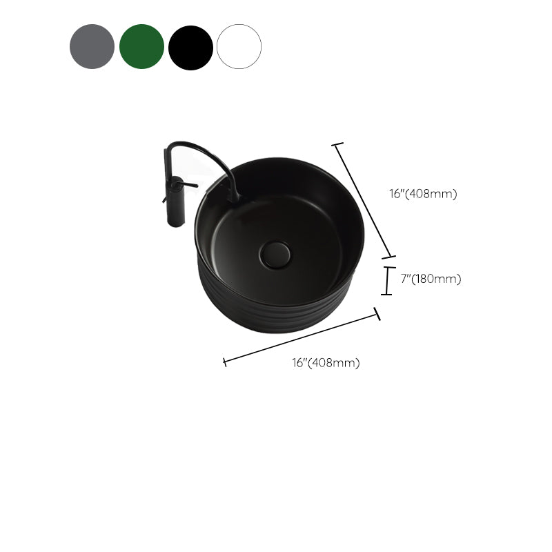 Modern Vessel Bathroom Sink Circular Porcelain with Pop-Up Drain Vessel Sink