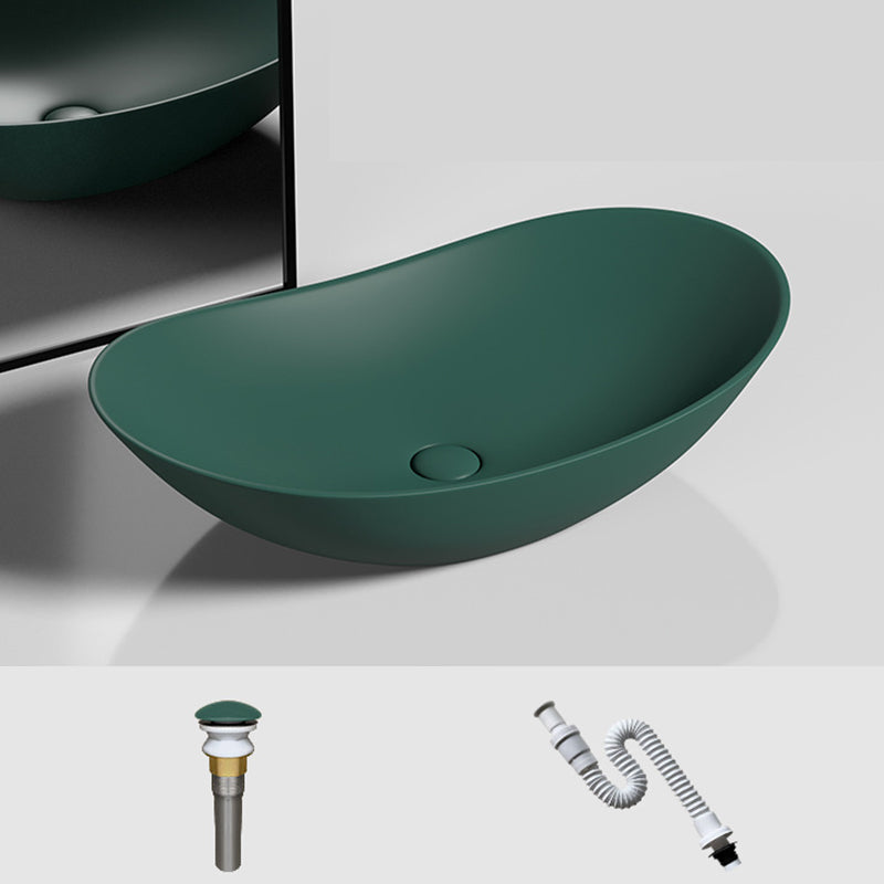 Modern Vessel Bathroom Sink Oval Porcelain with Basin and Faucet Wash Stand