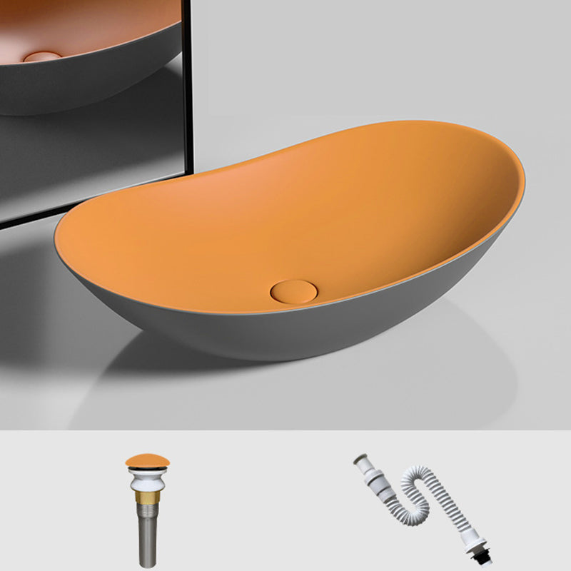 Modern Vessel Bathroom Sink Oval Porcelain with Basin and Faucet Wash Stand
