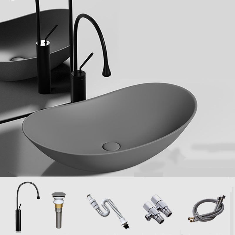 Modern Vessel Bathroom Sink Oval Porcelain with Basin and Faucet Wash Stand