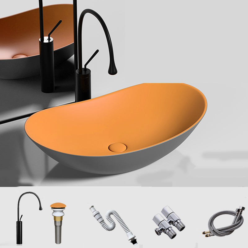 Modern Vessel Bathroom Sink Oval Porcelain with Basin and Faucet Wash Stand