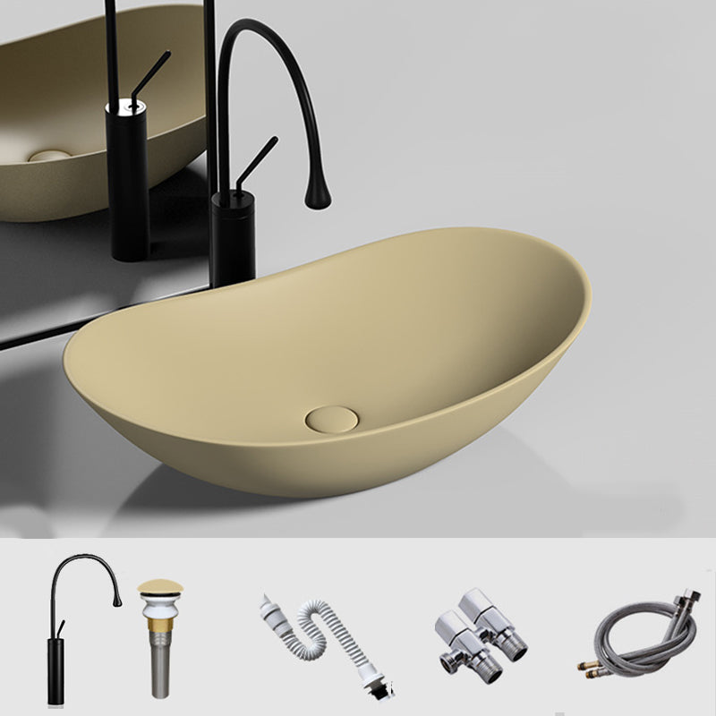 Modern Vessel Bathroom Sink Oval Porcelain with Basin and Faucet Wash Stand