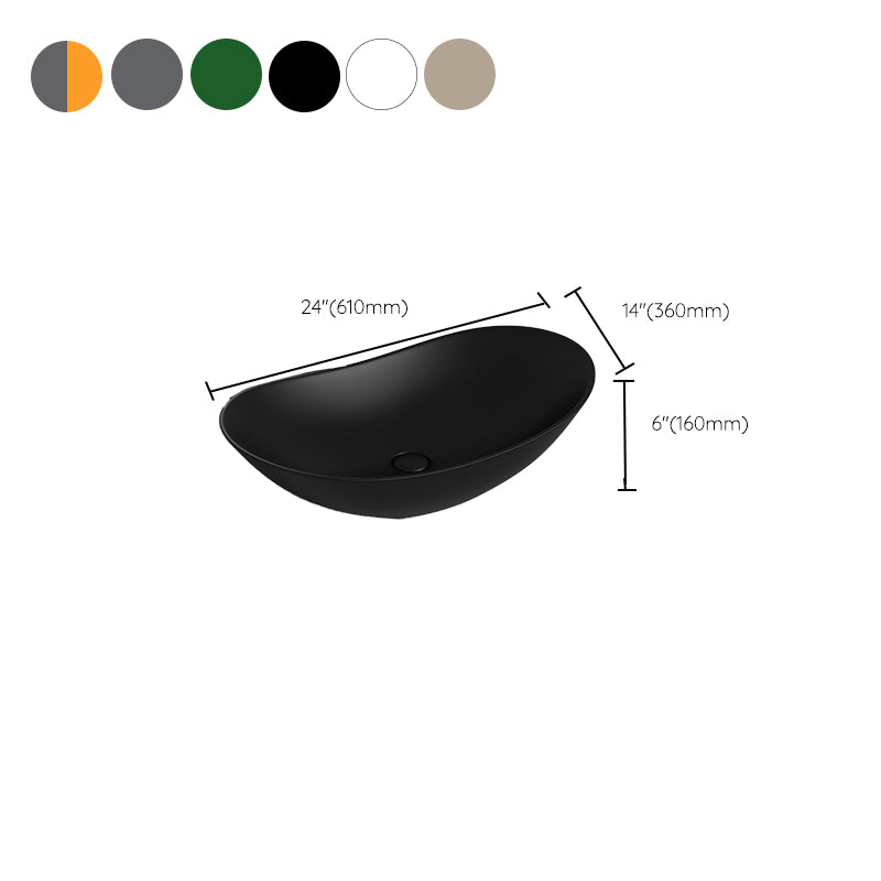 Modern Vessel Bathroom Sink Oval Porcelain with Basin and Faucet Wash Stand