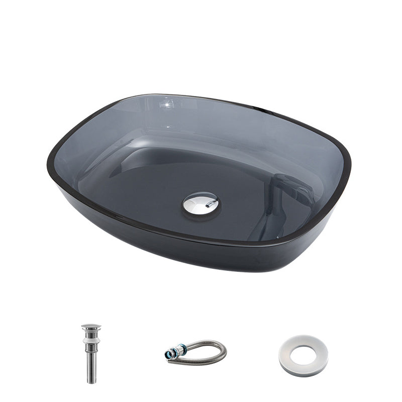 Contemporary Bathroom Sink Glass Oval-Shape Vessel Bathroom Sink with Pop-Up Drain