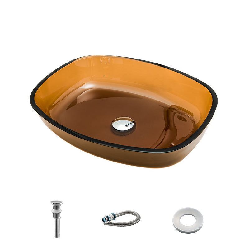 Contemporary Bathroom Sink Glass Oval-Shape Vessel Bathroom Sink with Pop-Up Drain