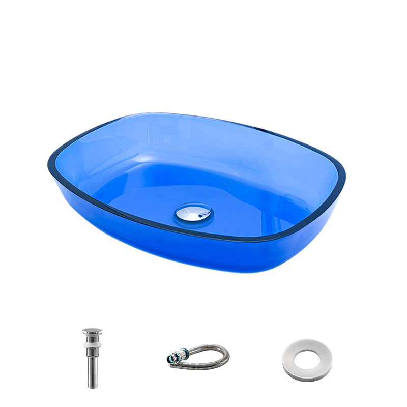 Contemporary Bathroom Sink Glass Oval-Shape Vessel Bathroom Sink with Pop-Up Drain