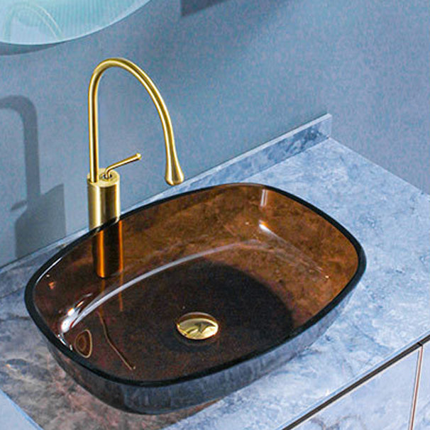 Contemporary Bathroom Sink Glass Oval-Shape Vessel Bathroom Sink with Pop-Up Drain