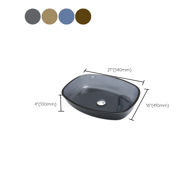 Contemporary Bathroom Sink Glass Oval-Shape Vessel Bathroom Sink with Pop-Up Drain