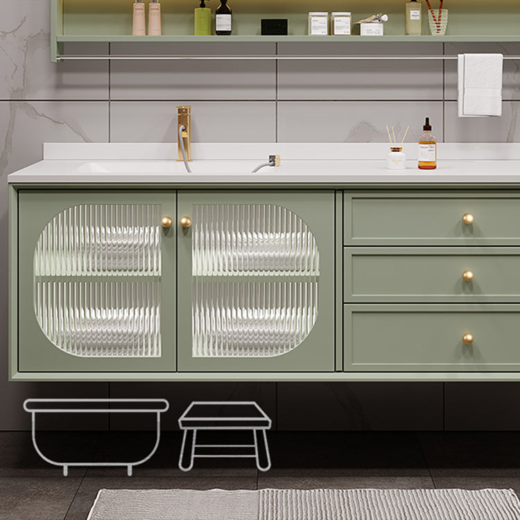 Modern Sink Vanity Solid Color Storage Shelves Wall Mount Bathroom Vanity Set