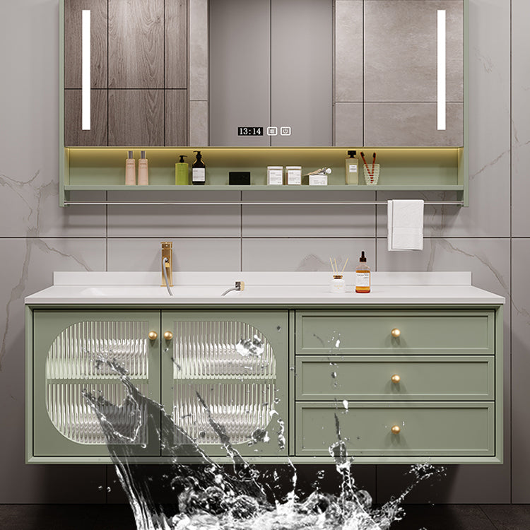 Modern Sink Vanity Solid Color Storage Shelves Wall Mount Bathroom Vanity Set