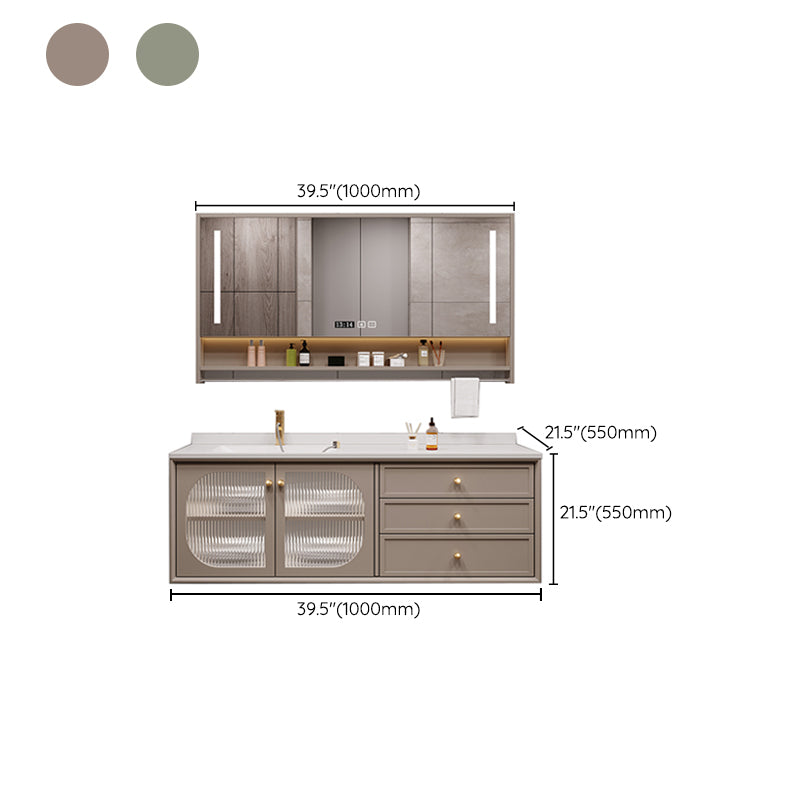 Modern Sink Vanity Solid Color Storage Shelves Wall Mount Bathroom Vanity Set