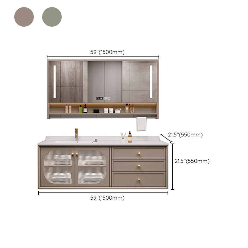 Modern Sink Vanity Solid Color Storage Shelves Wall Mount Bathroom Vanity Set