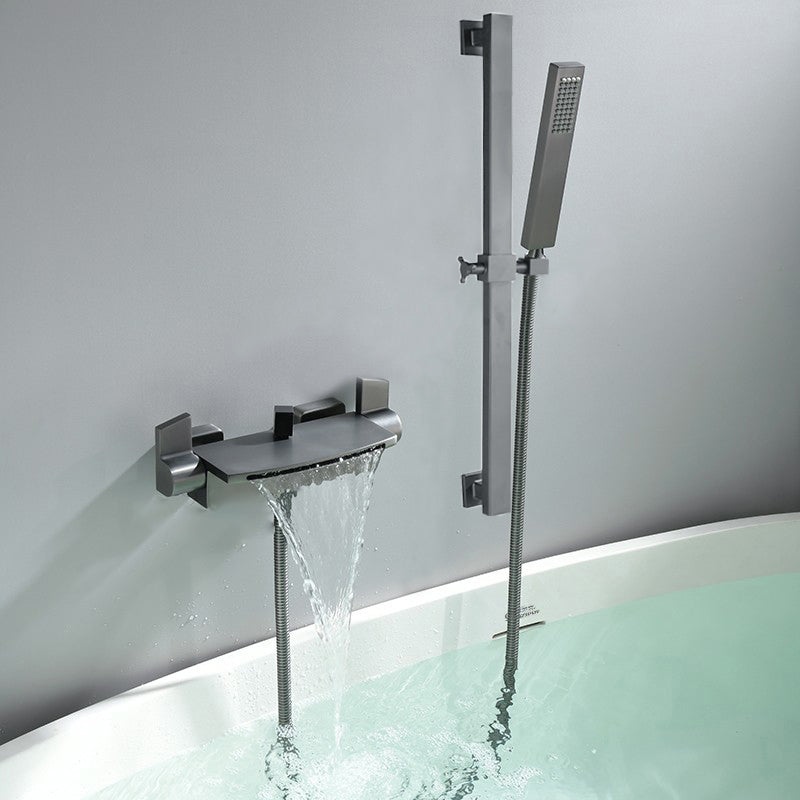 Wall Mounted Metal Tub Filler Low Arc Waterfall Tub Faucet Trim