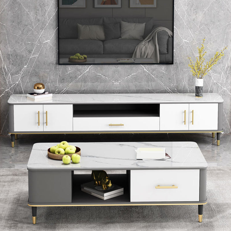 Glam Media Console TV Stand Stone TV Stand Console with Drawer