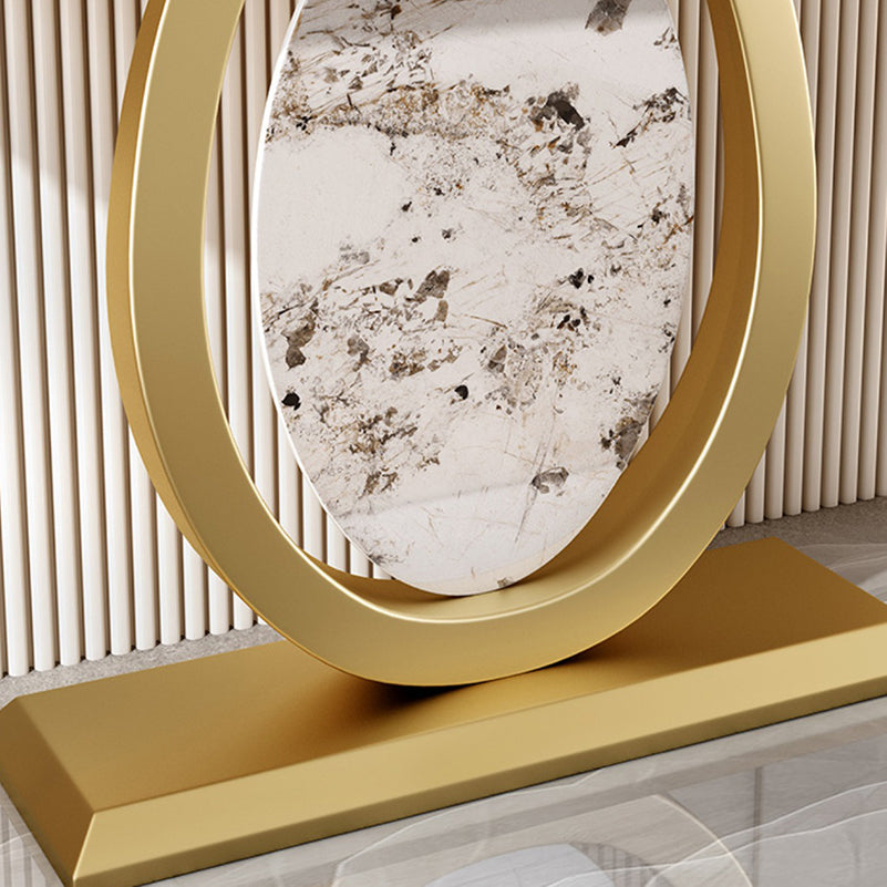 Glam Stone Accent Table Half Moon Console Sofa Table for Hall