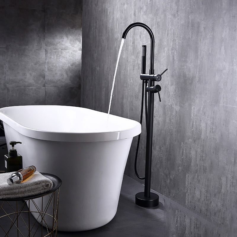 Floor Mounted Metal Freestanding Tub Filler Swivel Freestanding Faucet with Spray Gun